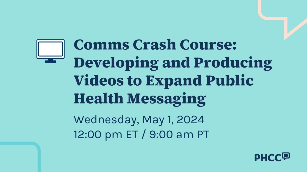 🗓️Register for our next webinar, Comms Crash Course: Developing and Producing Videos to Expand Public Health Messaging, on Wed. May 1! Expert panelists will cover how to use video to engage with diverse populations and foster healthier communities. us06web.zoom.us/webinar/regist…