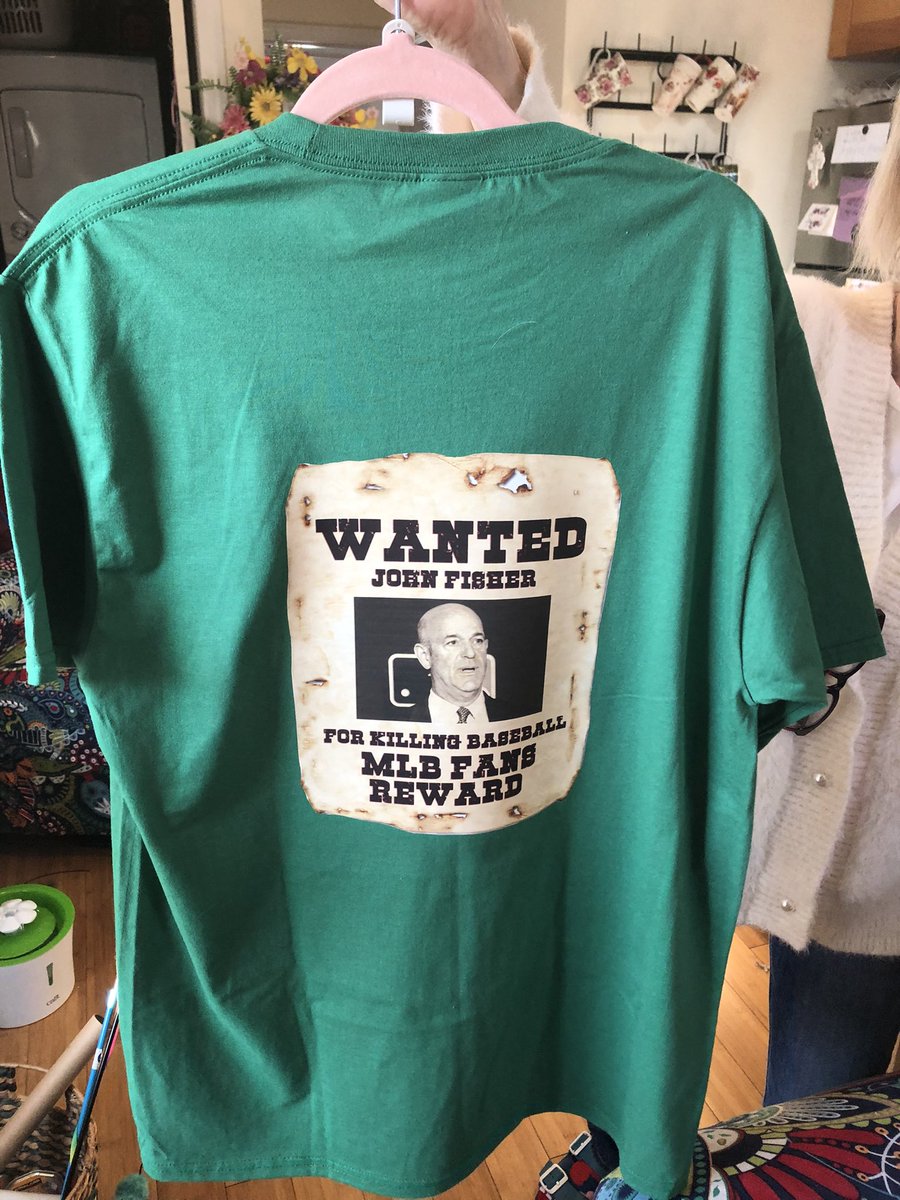 Here is the #SELL shirt with an anti-John Fisher message on the back that I will be wearing to tomorrow night’s #Athletics-#Yankees game!!!!!! #FisherOut #SellTheTeam