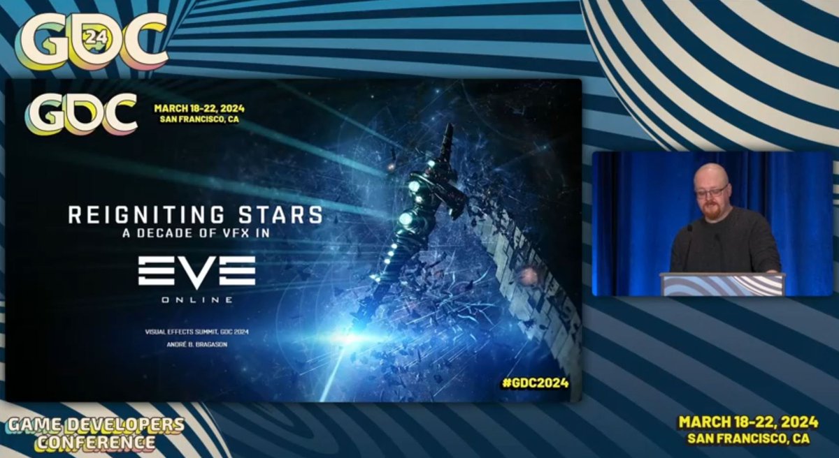 If you have vault access then my talk from GDC 2024's Visual Effects Summit: 'Reigniting Stars: A Decade of VFX in 'EVE Online'' is live as of last week!🎆 gdcvault.com/play/1034446/V… #realtimeVFX #GDC2024 #GameDev #gdcvault