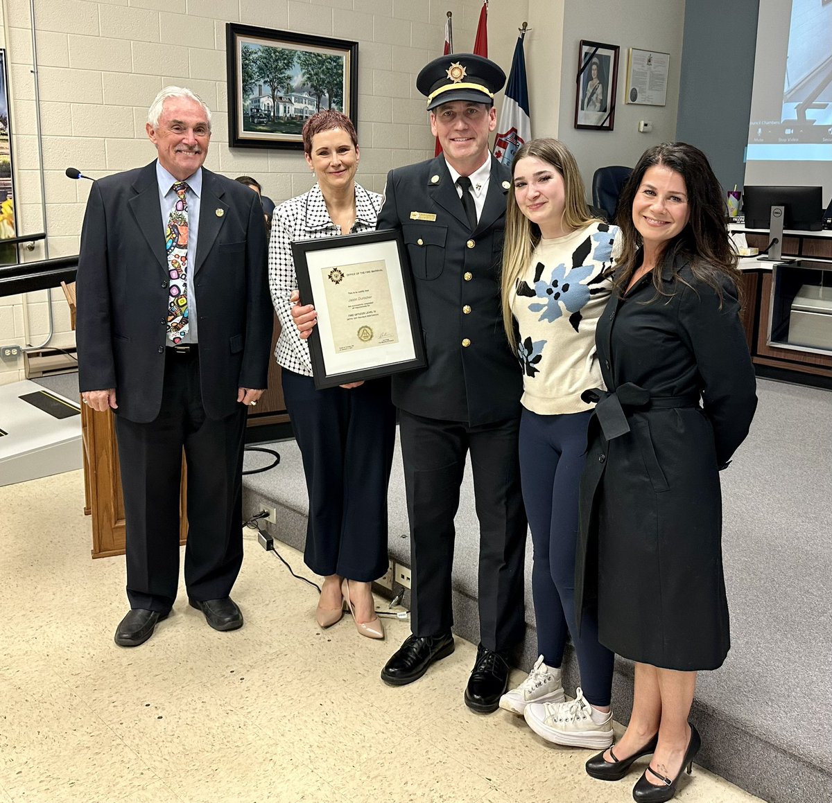Chief Montone was proud to present District Chief Durocher with his Fire Officer IV Certification tonight at Council! Congratulations DC Durocher on this amazing accomplishment. #amherstburg