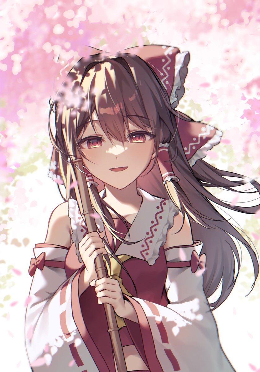 hakurei reimu 1girl solo long hair looking at viewer smile open mouth skirt  illustration images