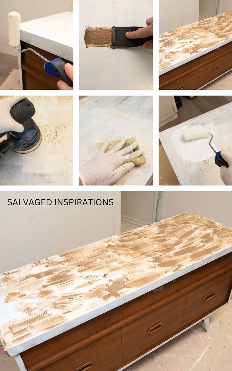 There were A LOT of scratches and dings on the top of this piece but when the makeover is done. Oh boy! It is so unrecognizable! 😮 ~ salvagedinspirations.com/faux-wood-pain… 

#sakvagedinspirations #fauxwoodfinish #furnitureglaze #cedarchest #paintedfurniture #furnituremakeover