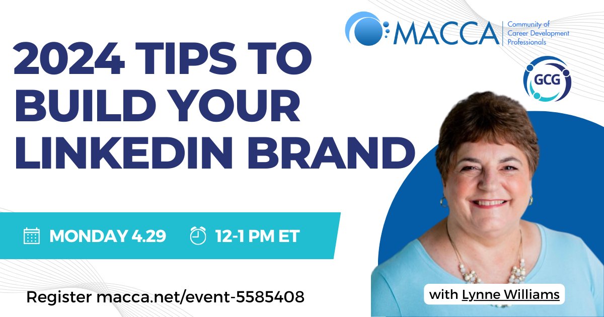 2024 Tips to Build Your LinkedIn Brand with Lynne Williams at MACCA

Monday 4.29 | 12-1 PM ET

Cost: $10 non-member of MACCA 

Register: macca.net/event-5585408 

➡️ Follow #GreatCareersPHL 

#linkedintips #linkedinworkshop #personal branding #branding