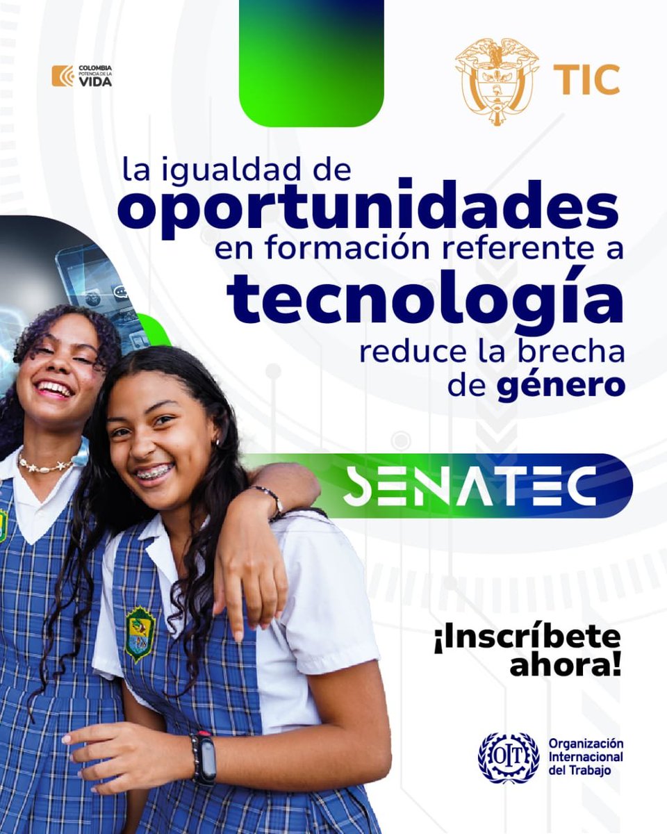 En #Senatec las jóvenes👩tienen una amplia oferta de formación en habilidades digitales💻con la cual pueden aportar a la transformación digital del país🇨🇴 #DíaInternacionaldelasNiñasenlasTIC @Ministerio_TIC @SENAComunica y #OIT te invitan a inscribirte 🔗bit.ly/GOYAFPSNT