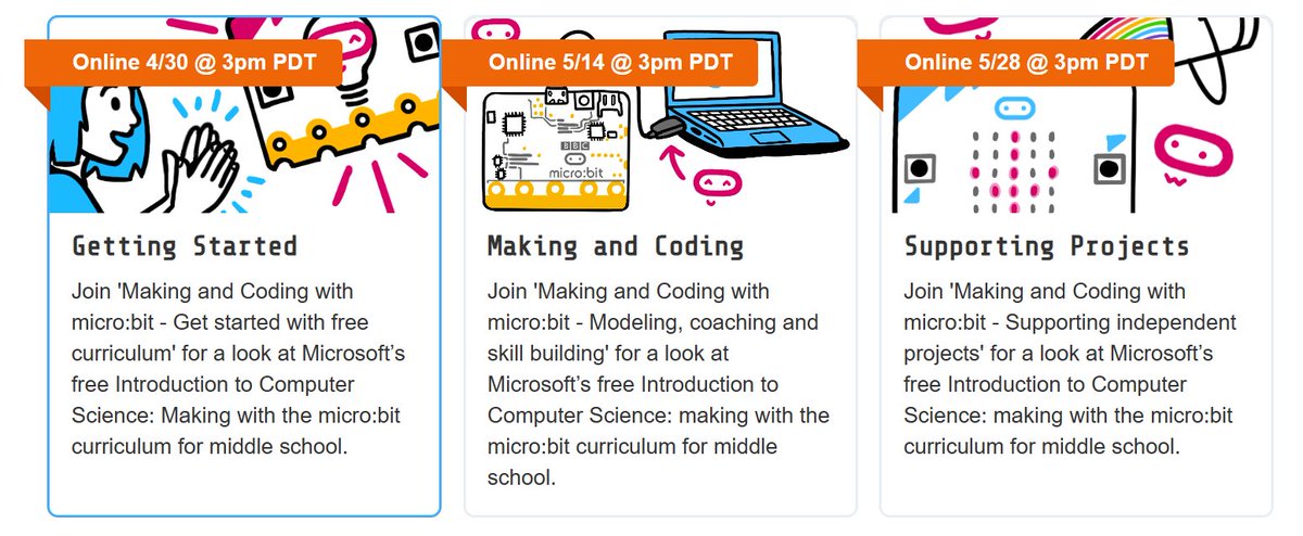 Sign up for a free micro:bit webinar series! Join us as we dive into the Intro CS Making & Coding with the micro:bit curriculum. Register at - aka.ms/makecodepd