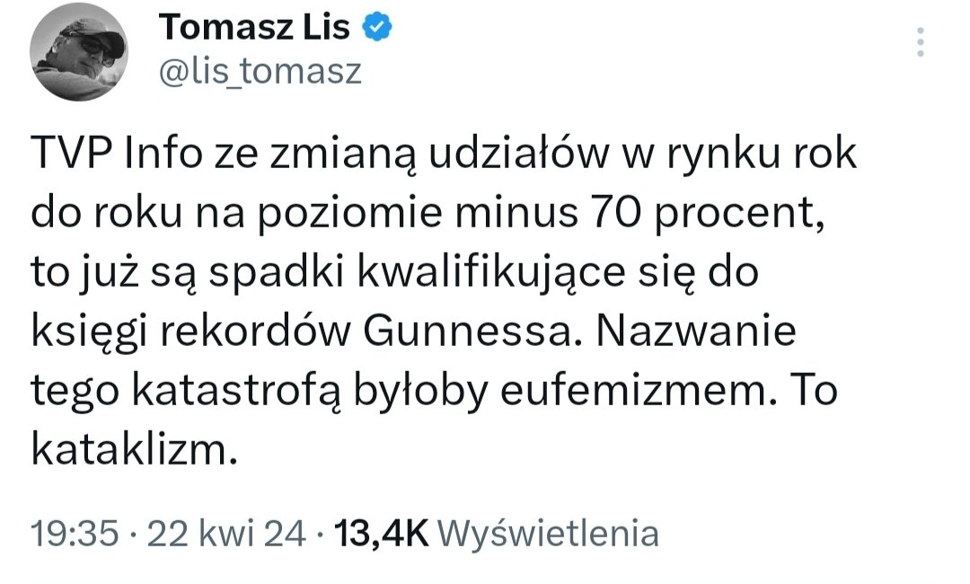 Nawet krzywomordy faflun @lis_tomasz nie ogląda reżimowej TVP😁.