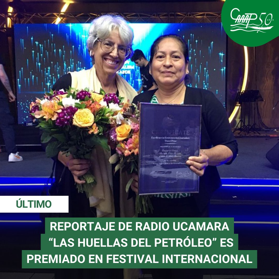 #BuenasNoticias 🔴 El equipo periodístico de Radio Ucamara fue premiado hoy en el festival Fetisov Journalism Awards, en Estambul, por su trabajo 'Las huellas del petróleo en la Amazonía peruana', publicado en 2022.