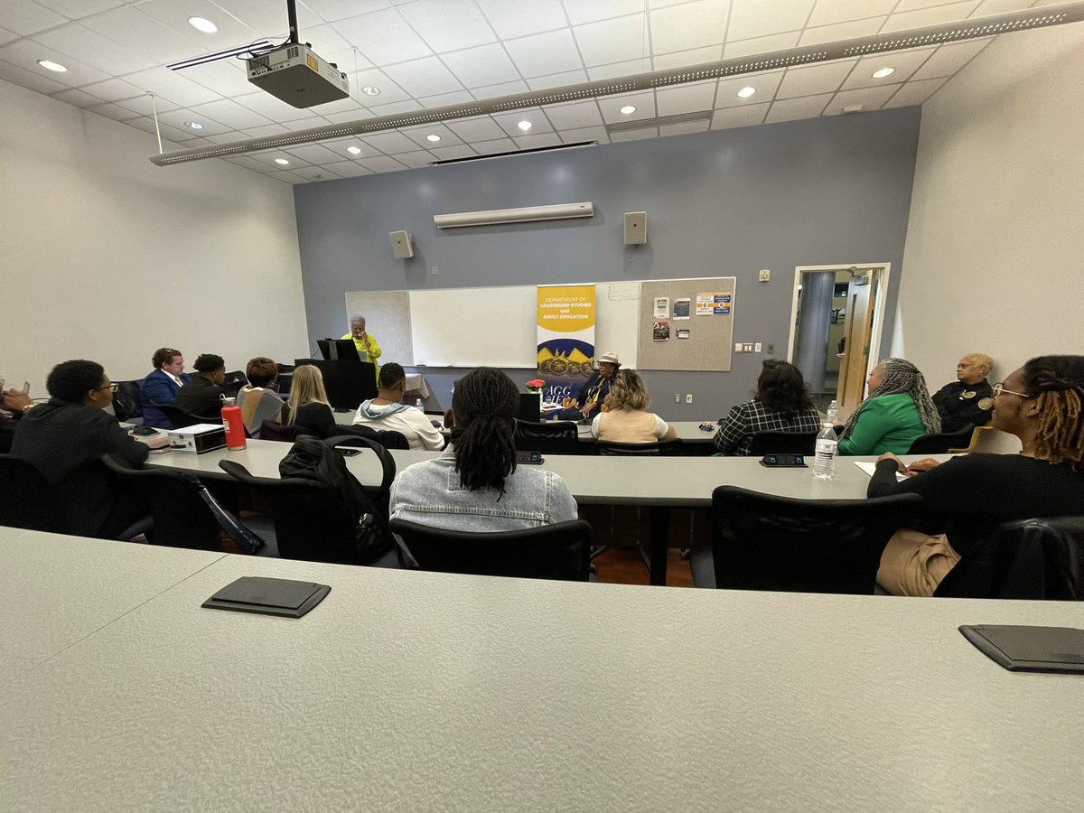 Ph.D. students in the Department of Leadership Studies and Adult Education, in the @ncatced, at @ncatsuaggies are learning from the wisdom and practice of leadership through the lived experiences of @RepAdams! Class: Leadership and Politics @NCATalumni