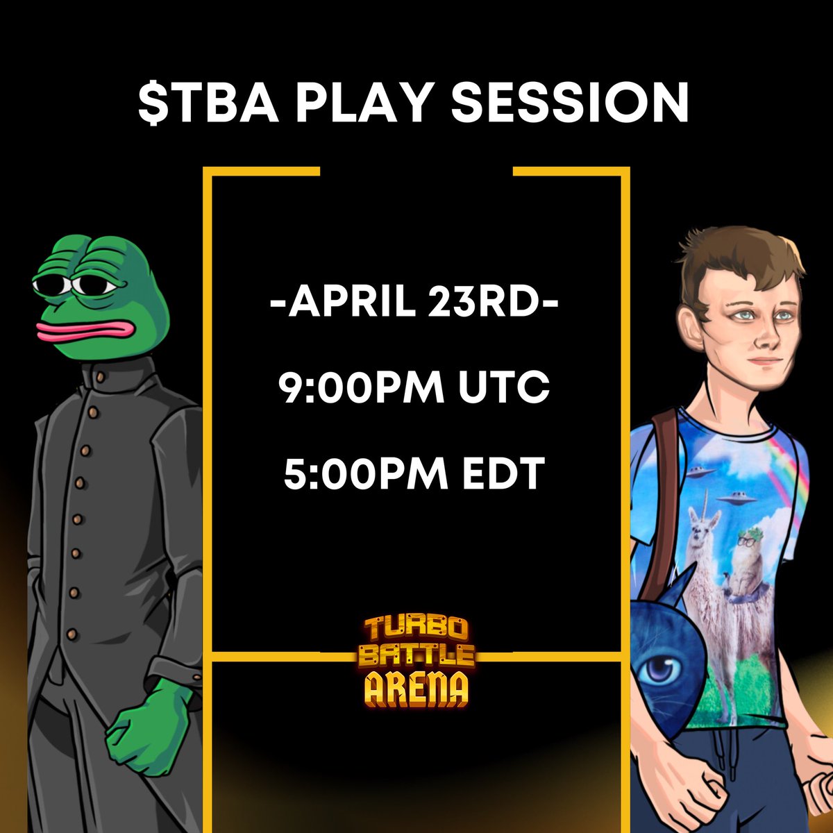 🕹️ Turbo Battle Arena Play Session 🕹️ ⏰ 9pm UTC 📅 Tuesday 23rd April 🖥️ play.tbagames.io 📱 tinyurl.com/tba-android 🗣️ discord.gg/turboarena Join discord for more details #Gamefi #Play2Earn #Web3Gaming