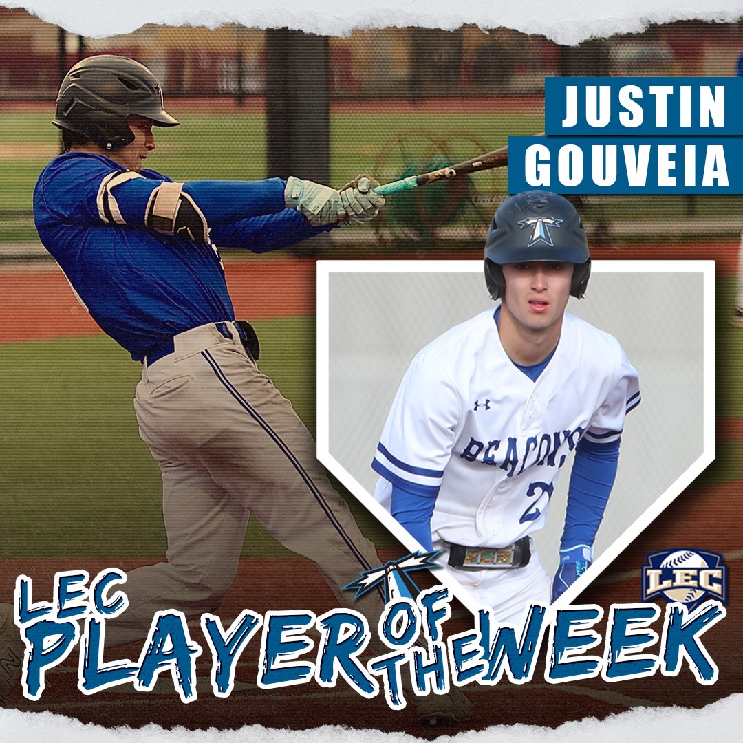 Justin Gouveia was named the LEC Player of the Week after batting .632 (12-for-19) and slugging .842 while totaling while totaling seven runs scored and six RBI while also stealing four bases in as many tries during the past weeks games.