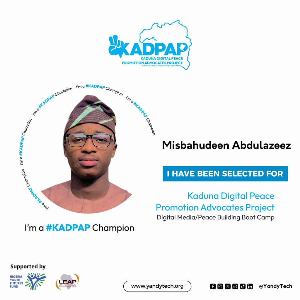 I’m super excited to announce that I've been selected to be a part of the @YandyTech KADPAP Program Supported by @ng_youthfund & @LeapAfrica Looking forward to using my voice to amplify the movement and impact change. #KADPAPChampion #KADPAP #YandyTechCommunity #TheNigeriaWeWant