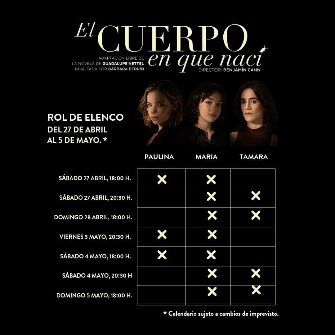 Te compartimos el rol de elenco de #ElCuerpoEnQueNací en su semana de ESTRENO 🎭 compra tus boletos hoy con el 20% de descuento en taquilla y Ticketmaster. ➡️ linktr.ee/MilanLucerna