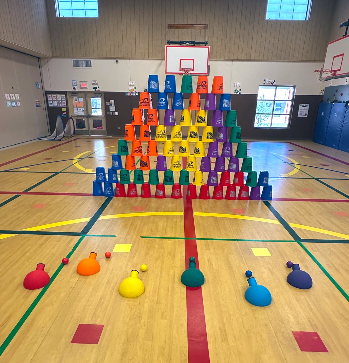 Had some fun today knocking down towers of @SpeedStacksInc Big Cups with our Cannon Launchers from @schoolhealth #PhysEd