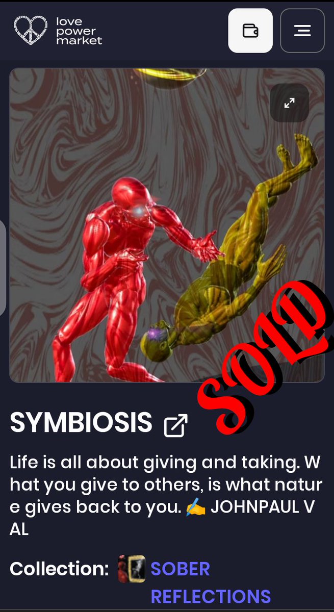 SOLD !!!!! ' SYMBIOSIS ' just sold on lpm.is marketplace to @LovePowerCoin Thanks so much for your constant supports to me and all you do for the community of artists 🙏🏻❣️ • As an artist, you can mint & list your arts on LPM marketplace for free .…