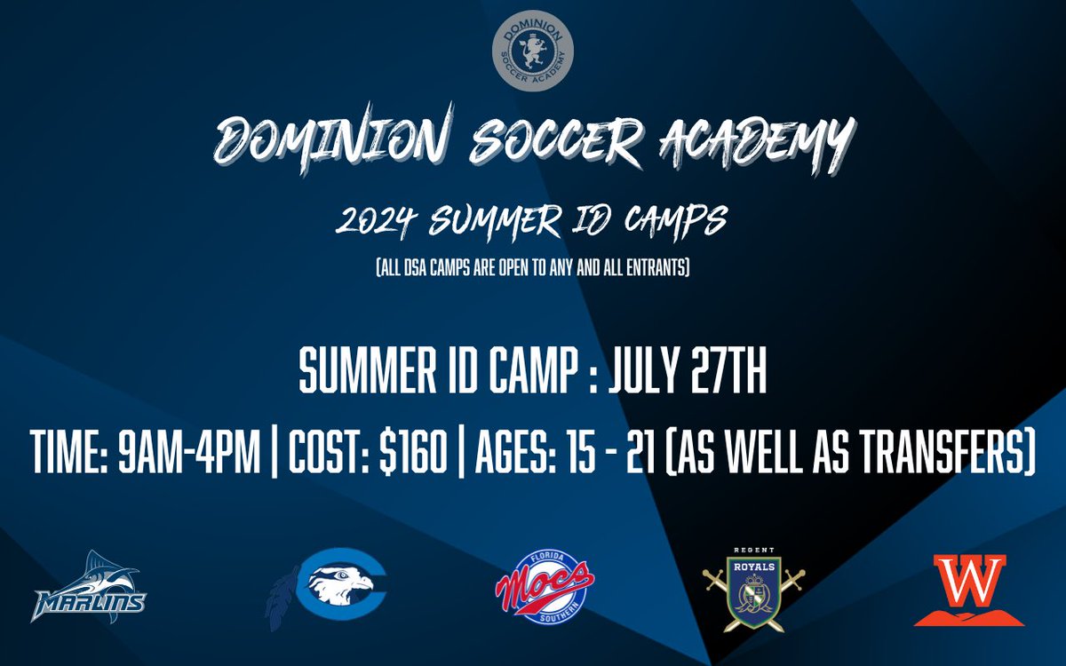 Our Summer Camp Line Up is Officially Here! We are excited to be hosting a number of camps and hope to have you with us! To sign up please visit dominionsocceracademy.com