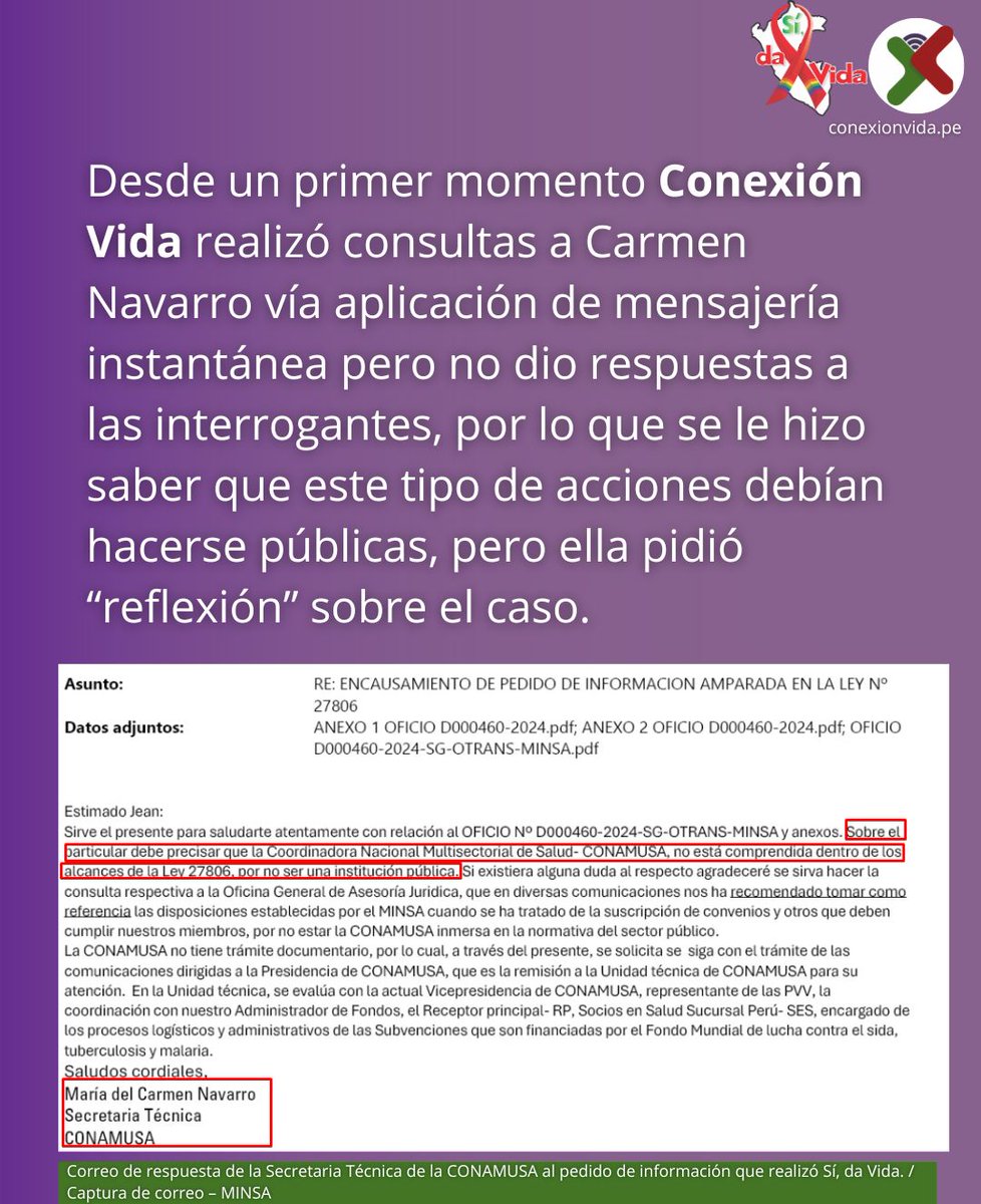ConexionVida_pe's tweet photo. #Exclusivo
En un manto de secretismo se ha convertido la rendición de cuentas por parte de la #Conamusa que es el MCP del @GlobalFund para Perú. @Minsa_Peru
Lee la nota completa :
✍️ https://t.co/4BCTGaoucM https://t.co/dpF5nH7PKK