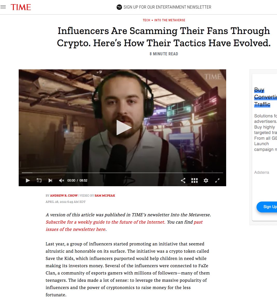 #Influencers are pulling Millions of people into #Crypto SCAMS at record pace. It's become so bad that #AngelInvesting is dropping like a rock. The number of different types of scams are growing, & organized crime in the sector has Skyrocketed. Watch out
time.com/6171307/influe…