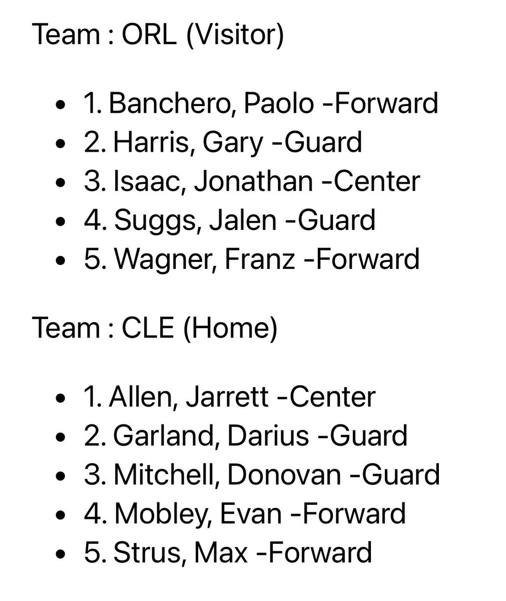 Starters for game 2 tonight. I had this thought in game 1…I have no idea why Gary Harris is in the starting lineup. 0 points in first game. Cole Anthony or Markelle Fultz makes more sense to me. #OrlandoMagic