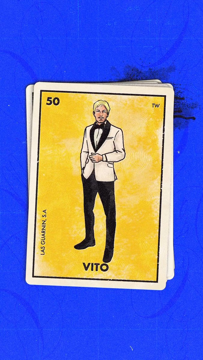 Otro detalle: En las historias que subió ayer la banda se puede ver que la carta de Vito tiene el número 2, q es El diablo en la lotería mexicana. Pero en el reel que subieron recientemente tiene el 50, que como ya vimos, es el pescado. Esto tiene q tener algún significado🤔