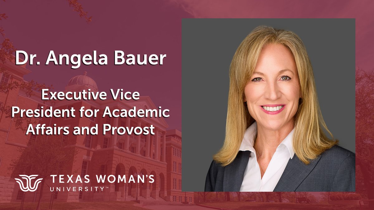 Texas Woman’s University has announced Dr. Angela Christine Bauer, has been selected to serve as the executive vice president for academic affairs and provost at TWU. She begins her new role on June 1. Learn more at bit.ly/4aQlaZF.