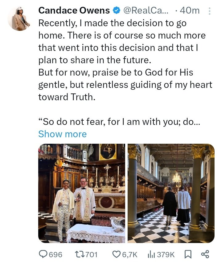 For someone who claims to be on 'Team God', only if Candace Owens knew of all the wicked deeds that the Catholic Church has done and continues to do in this World she would have not joined. She knows nothing about History and is totally misguided and misinformed. What a mess!