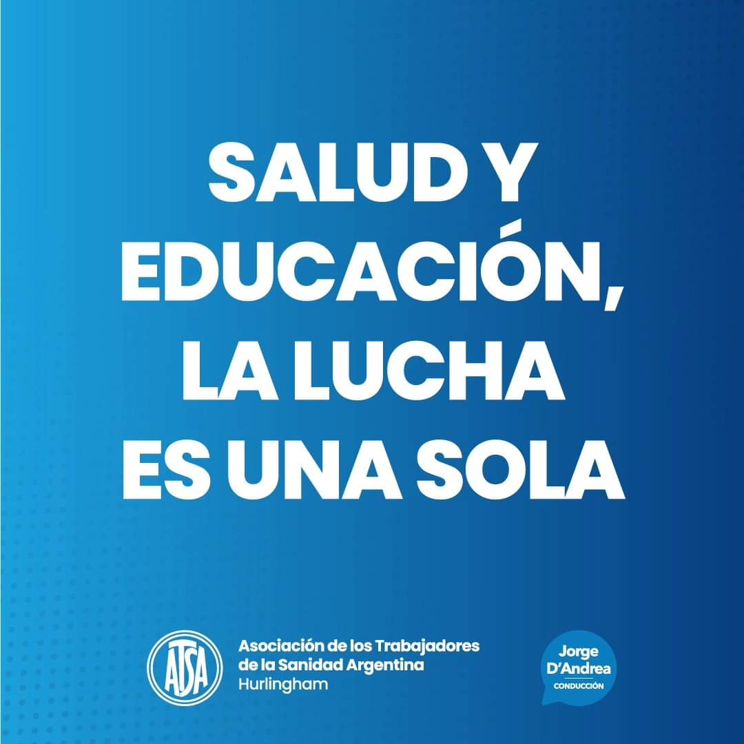 ATSAHurlingham's tweet photo. Los trabajadores de la salud también marchamos por una educación pública, gratuita y de calidad.

Defendemos el futuro de nuestro país siempre 🇦🇷

Mañana #YoVoy 
#MarchaFederalUniversitaria https://t.co/YOVKLxHqV5