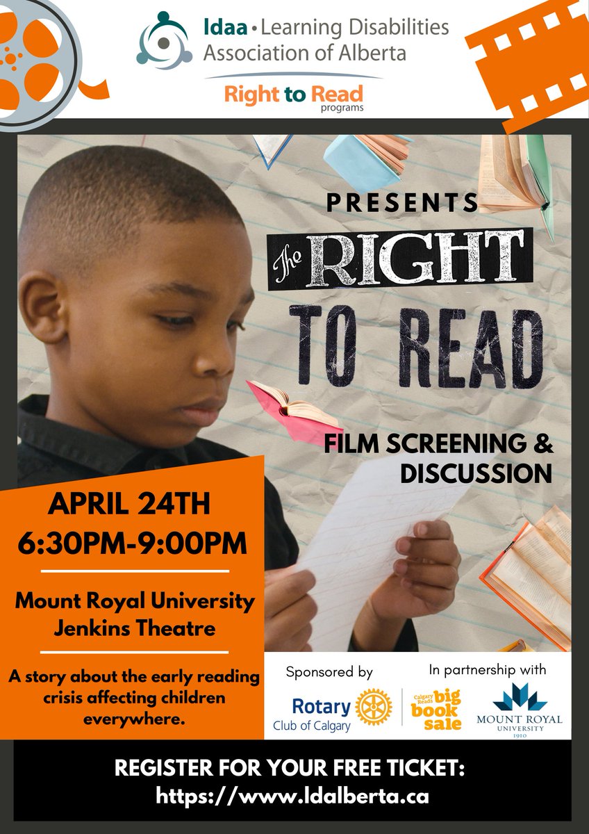 Register for this free screening of @RightToReadFilm. A film about the early literacy crisis. #Equality #Inclusion #SocialJustice @CalgaryReads @UnitedWayCgy @CMHACalgary @demetriosnAB @ECEC_ATA @UCalgaryEduc #preserviceteachers @InspiredLrn @albertateachers #AbEd @BBBSCalgary