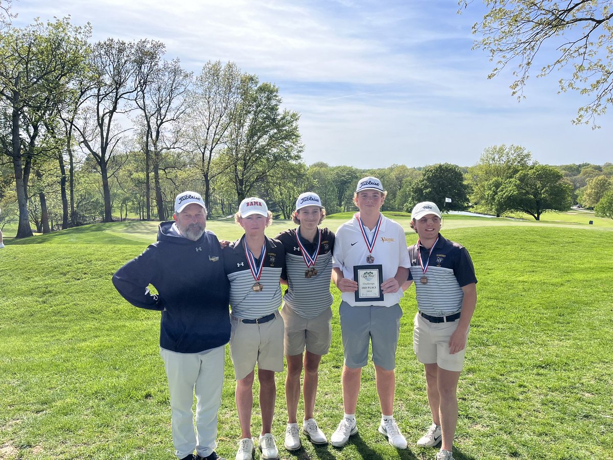 Congratulations to Vianney Golf for taking home 3rd place as a team at The Lake Forest Challenge (18 total teams). Trey Roessler wins 6th place individually and Gavin Hagan finished in 12th place individually.