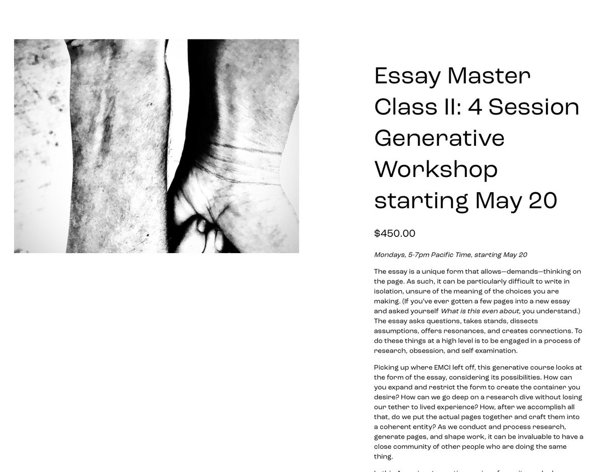 Hi writers! I just opened up the first cohort of Essay Master Class II - details and enrollment here! We start May 20 :) xo, M margosteines.com/classes/p/essa…