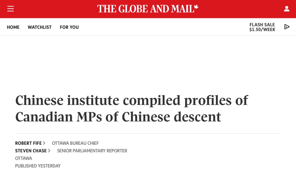 Profiles of MPs of Chinese descent in Canada’s House of Commons have been drawn up by a research institute that supports the work of 🇨🇳 United Front Work Department, a body that answers to the CCP’s central committee and oversees Beijing’s influence, propaganda and intelligence