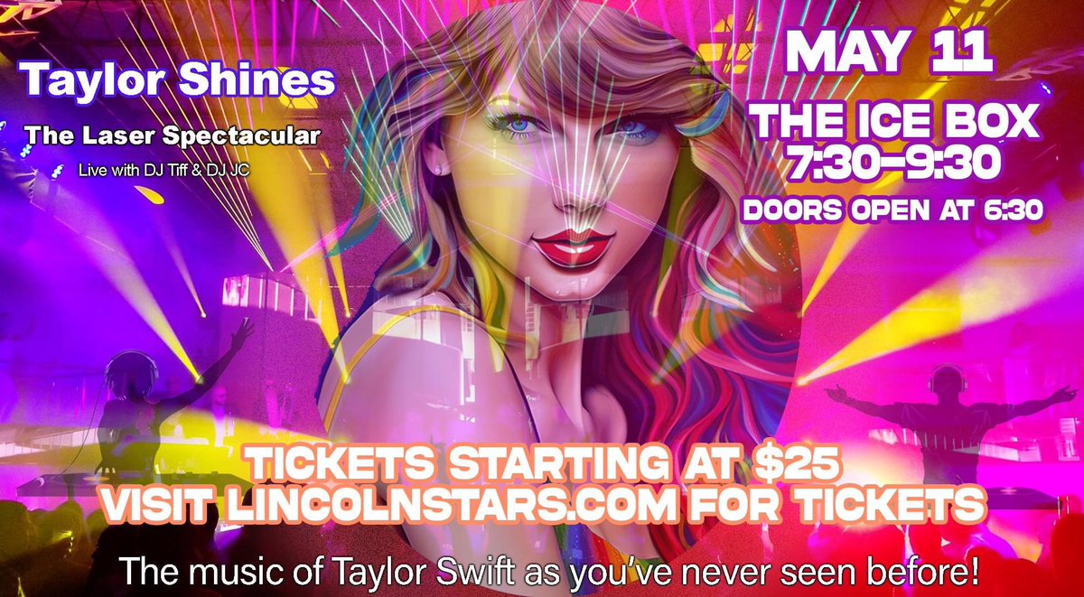 Laser light shows have been a big part of getting you ready for <a href="/LincolnStars/">Lincoln Stars</a> games and you can enjoy one this summer! Join us for a laser light show to the tune of your favorite Taylor Swift songs on May 11 at the Ice Box!

Get your tickets now: 
etix.com/ticket/p/57235…