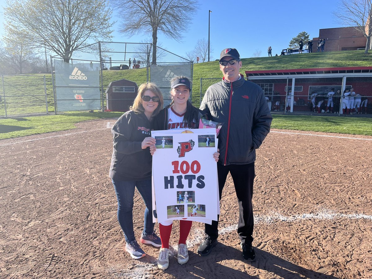 PompSoftball's tweet photo. Congratulations to Elizabeth Raefski (Dickinson College commit) on her 100th hit!  Wonderful player, captain and teammate!  @swc_sports @GameTimeCT @RASports #quietdominance https://t.co/DeYKqEWrnC