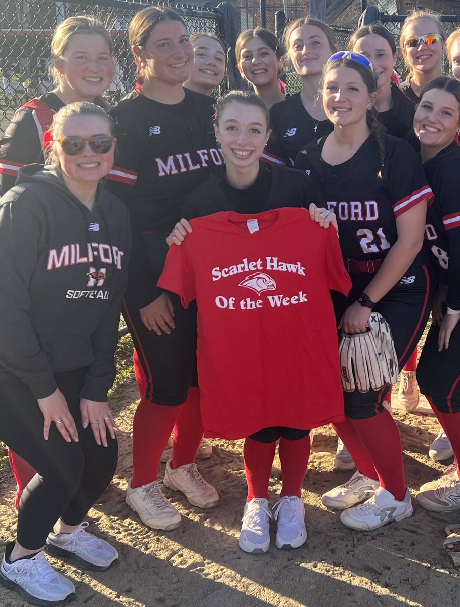 Milford’s SHOW (Scarlet Hawk Of the Week) is the “Maev-inator” Maeve Driscoll from MHS Softball, RAWK ON Ladies!$!#%! 🥳🥎🔥❤️‍🔥 @jcotlin @MilfordSchools @MHSBoosters2 @mhs_softballl @Chappy8611 @LauriePinto5 @HockomockSports