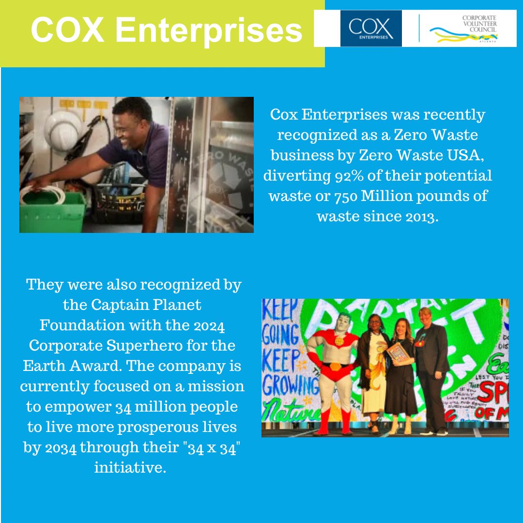CVCofAtlanta (@cvcofatlanta) on Twitter photo As we celebrate Earth Day, please congratulate our Q.2 Member Spotlight <a href="/CoxEnterprises/">Cox Enterprises</a>!
Cox Enterprises has focused on caring for our environment through their Cox Conserves corporate responsibility program for nearly two decades. As we celebrate Earth Day, please congratulate our Q.2 Member Spotlight <a href="/CoxEnterprises/">Cox Enterprises</a>!
Cox Enterprises has focused on caring for our environment through their Cox Conserves corporate responsibility program for nearly two decades.