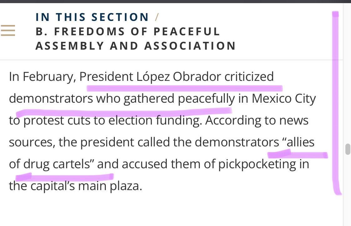 NEW— • Like with other key allies, the Biden Govt has been shy in criticizing AMLO’s anti-democratic antics • But in it’s new Human Rights Report, the @StateDept openly highlights AMLO’s attacks vs the Supreme Court, the press, human rights defenders & Mexican civil society