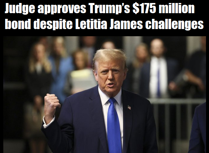 A judge accepted Donald Trump‘s $175 million bond in his civil fraud case after the former president and Attorney General Letitia James reached an agreement to modify the conditions of the bond during a hearing in New York on Monday.

Judge Arthur Engoron said that so long as