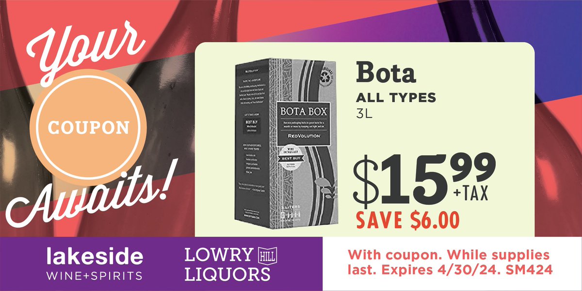 Save $6.00 on all types of @botabox 3L boxes of wine throughout the month of April with this virtual coupon while supplies last! #botabox #boxwine #goodboxwine #april #winelover #cheers