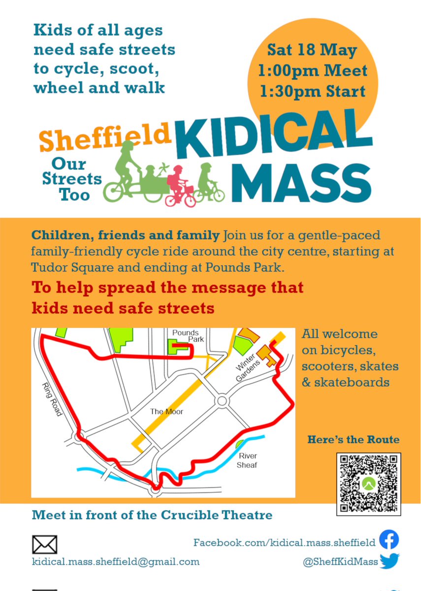 Details now available for #KidicalMass Sheffield

Saturday 18th May
Starting from Tudor Square (outside Crucible Theatre).
Finishing at Pounds Park: handy for Dev Fest.