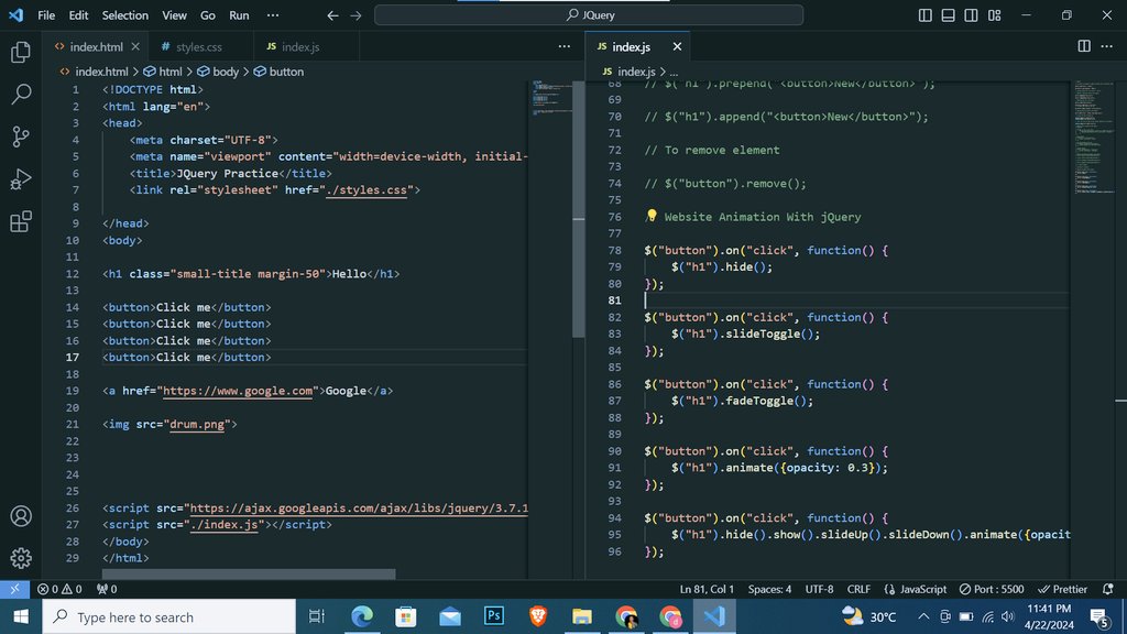 Day 82 #100DaysOfCode of learning #javascript for #frontenddevelopment

Today, I learnt how to add animations to html elements or websites with jQuery using hide(), show(), fadeIn(), fadeOut(), toggle(), slideUp(), slideDown() and animate({ }) method.

#javascriptlearning #jQuery