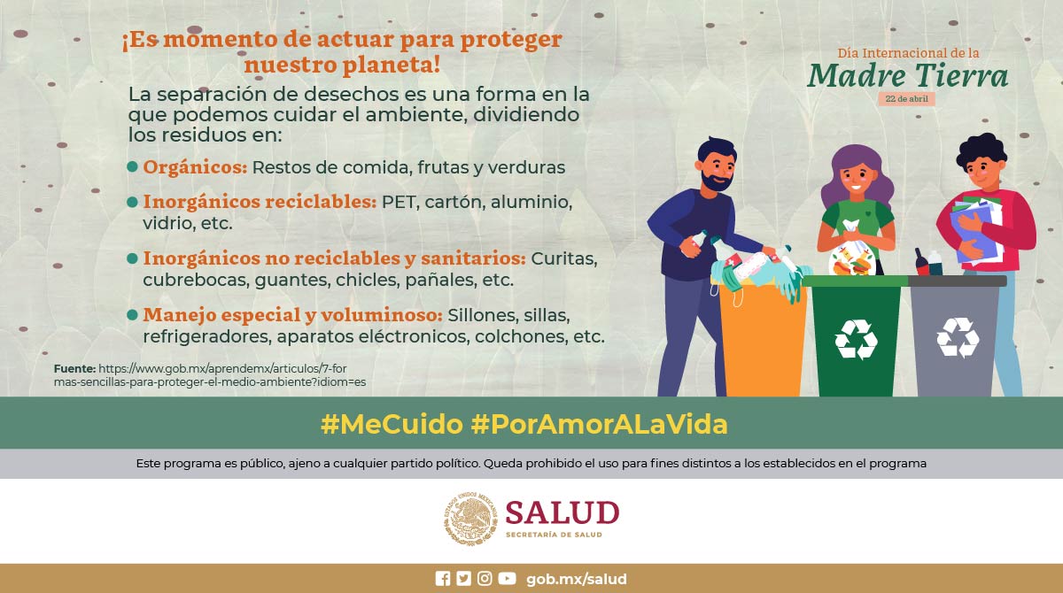 22 de abril I Día Internacional de la #MadreTierra  🌎

La separación de desechos es una tarea sencilla que todas y todos podemos realizar para ayudar a nuestro planeta ♻️

#PorAmorALaVida