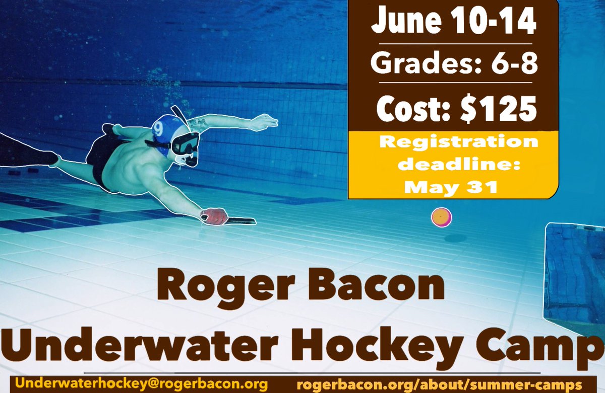 In June 2024 the Roger Bacon UWH Team will again have a summer camp for junior high students!
Please tell all of your family and friends with incoming 6th to 8th grade students who love to swim to sign them up now for our camp!  See you in the pool!