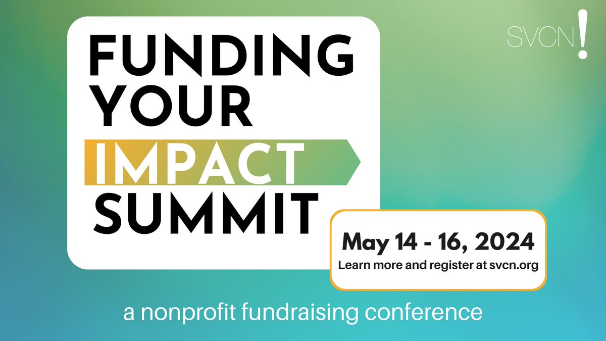 📢 Registration is LIVE for SVCN’s annual fundraising summit, #FundingYourImpact! #FYI24 is a webinar series for nonprofit fundraisers to learn fundraising strategies from leading experts and discuss emerging tools in fund development. Register Now! svcn.org/funding-your-i…