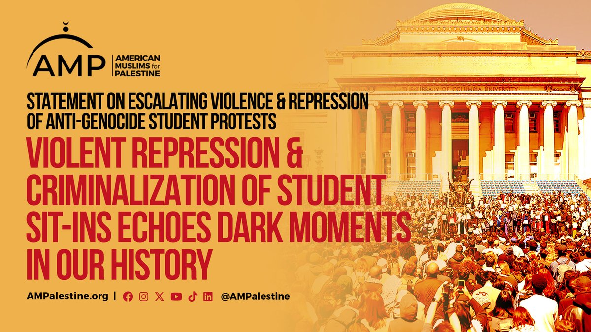'We stand firmly alongside these students and will continue to shed light on this anti-democratic repression that threatens the sanctity of the university and peaceful protest nationwide.' Read our full statement here: ampalestine.org/media/media-ro…