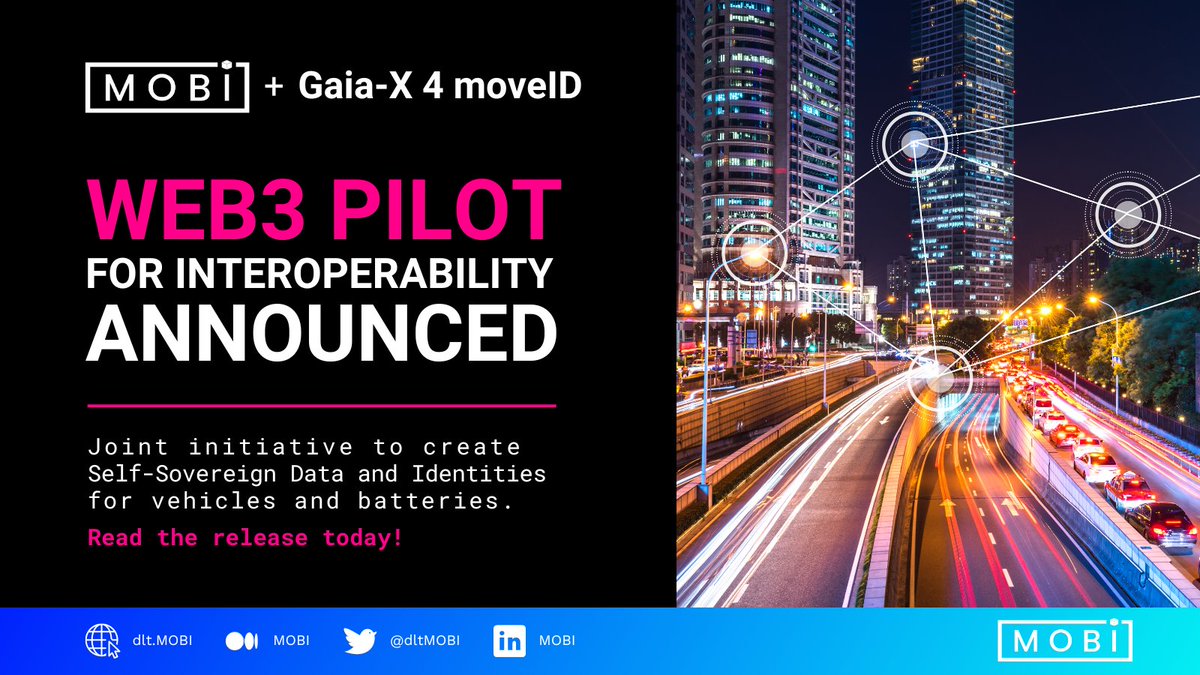 JUST ANNOUNCED: MOBI and Gaia-X 4 moveID collaborate in joint initiative to demonstrate #Web3 interoperability 📣
 
➡️ Read more: lnkd.in/gcWEEn6r 

Stay tuned for more insights to come!