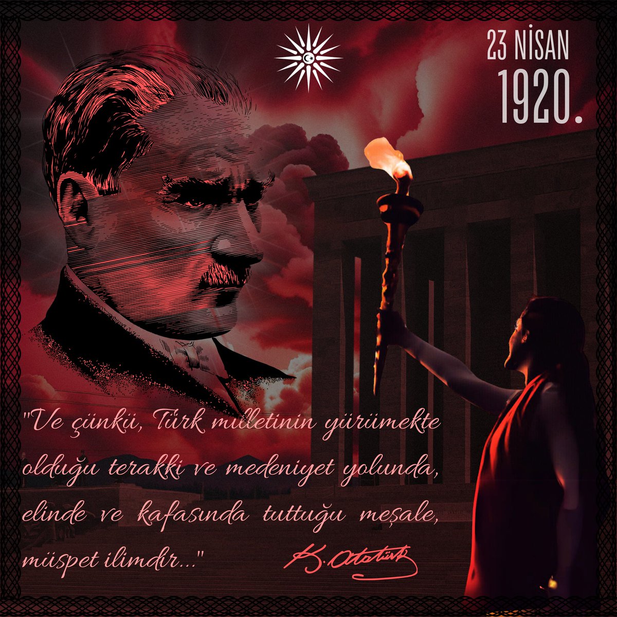 ileriTr's tweet photo. "Ve çünkü, Türk milletinin yürümekte olduğu terakki ve medeniyet yolunda, elinde ve kafasında tuttuğu meşale, müspet ilimdir..." #23Nisan #23NisanÇocukBayramı #atatürk #cumhuriyet #ileri https://t.co/mkfASyTnSC