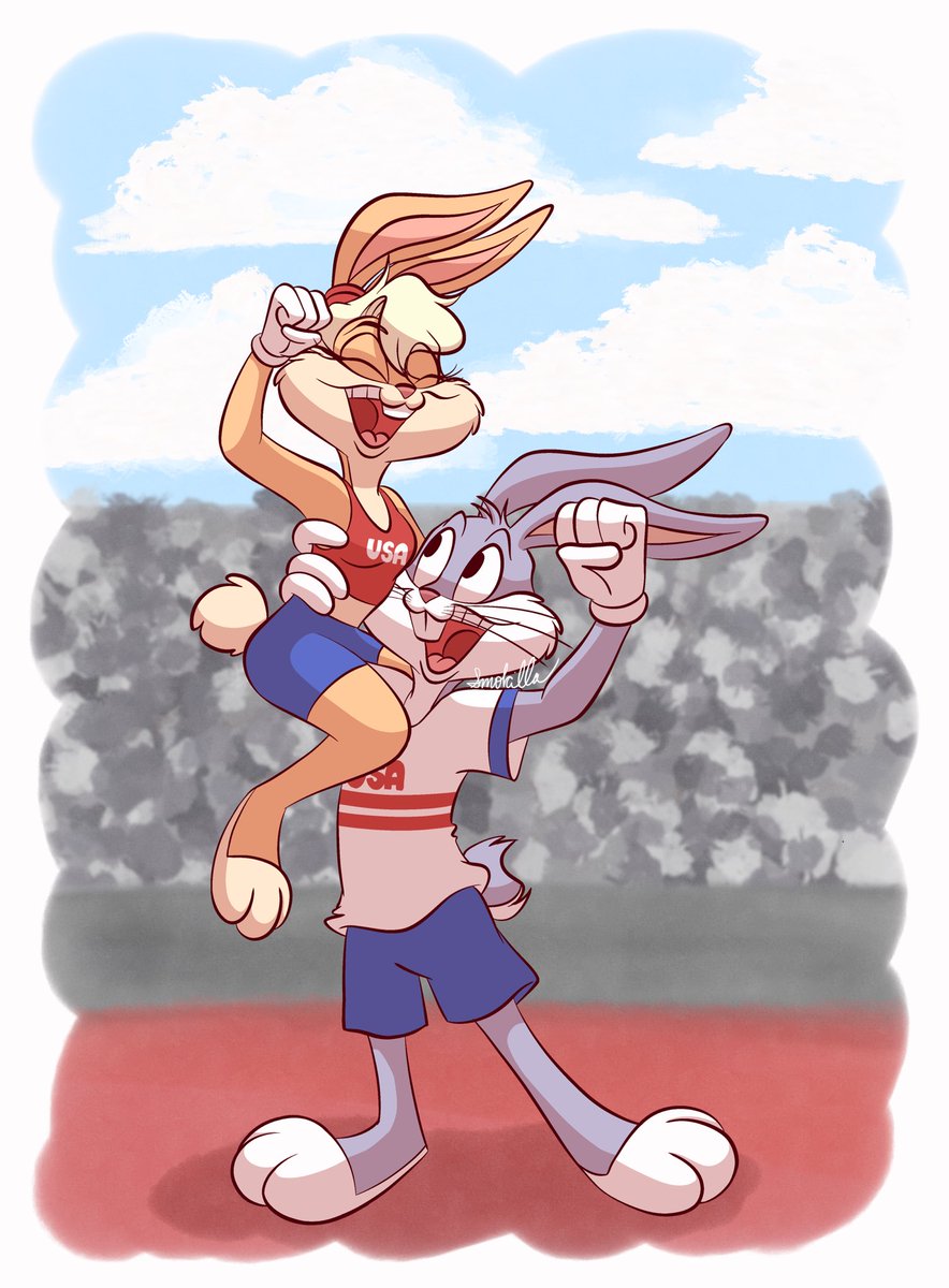She's a supportive gf ❤️ #LooneyTunes #LolaBunny #BugsBunny #Fanart, image size:884x1200