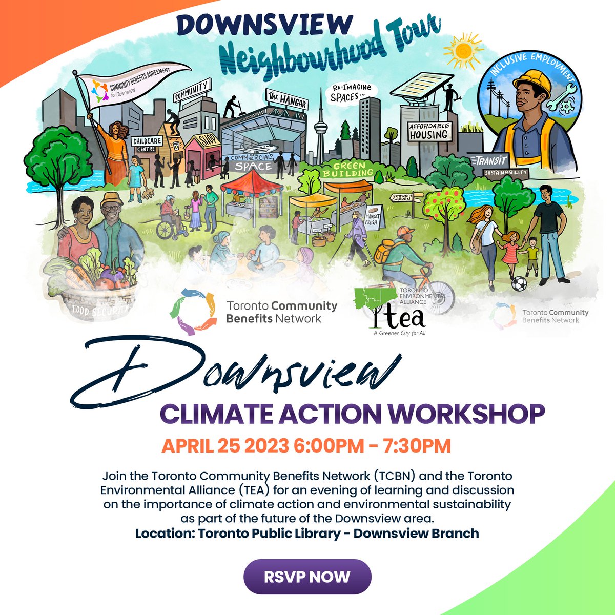 The Downsview Climate Action workshop presented by TCBN and @TOenviro will be a discussion on the importance of climate action Where: Toronto Public Library - Downsview Branch When: APRIL 25 2023 6:00PM - 7:30PM RSVP: communitybenefits.ca/downsview_clim… #communitybenefits #climateaction