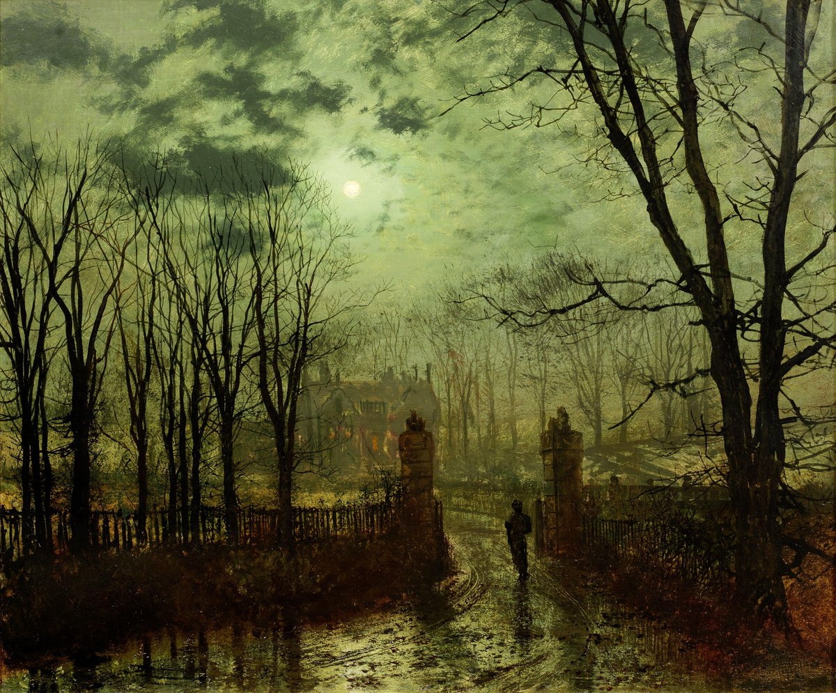 At The Park Gate, by English painter John Atkinson Grimshaw (1878). In private collection.