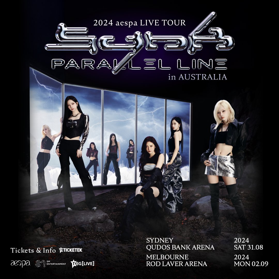 🎶 K-pop phenomenon @aespa_official are bringing their 2024 aespa LIVE TOUR - SYNK : PARALLEL LINE shows to Australia this August & September! 📍 31 August @qudosbankarena 📍 2 September @RodLaverArena 🎫 For all ticketing information & timings bit.ly/AESPA24