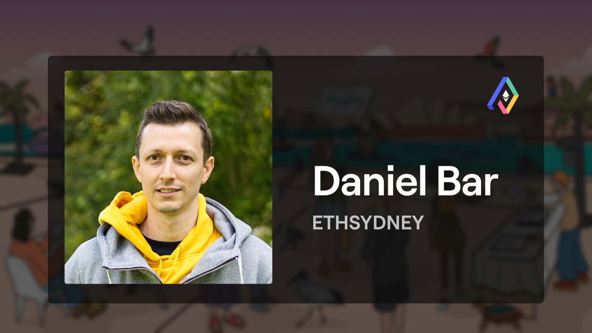 Daniel Bar, founder of @bitfwdxyz and co-creator of ETHSydney Meetup community, will be speaking at Pragma Sydney! Discover Daniel's exclusive insights for Ethereum builders at The View by Sydney on May 2nd 🇦🇺 🌏 Get your tickets now 🎫 ethglobal.com/events/pragma-…
